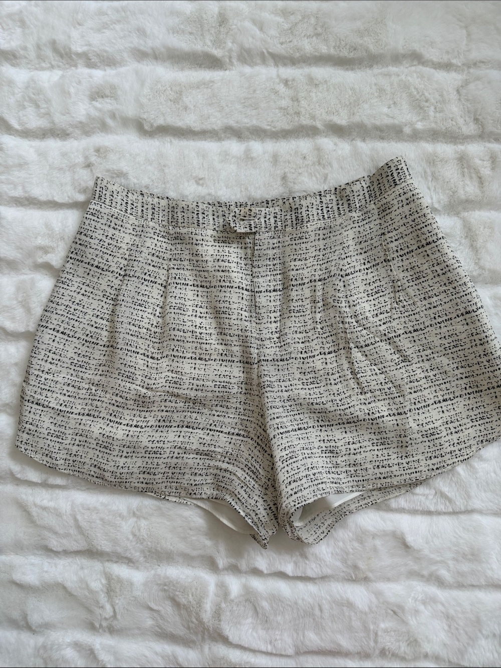 Haute Hippie Cream and Black High-Waist Textured Tweed Shorts